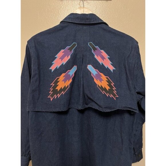 Vtg Calvin Klein Denim Duster Jacket Southwest Custom Tribal Native Am Women's L - Picture 4 of 16